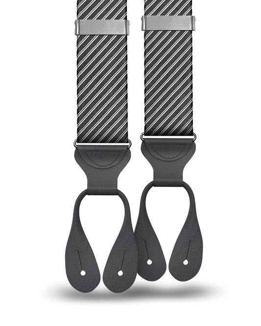 Cliff Rep Stripe Silk Suspenders - Charcoal - KK & Jay Supply Co.