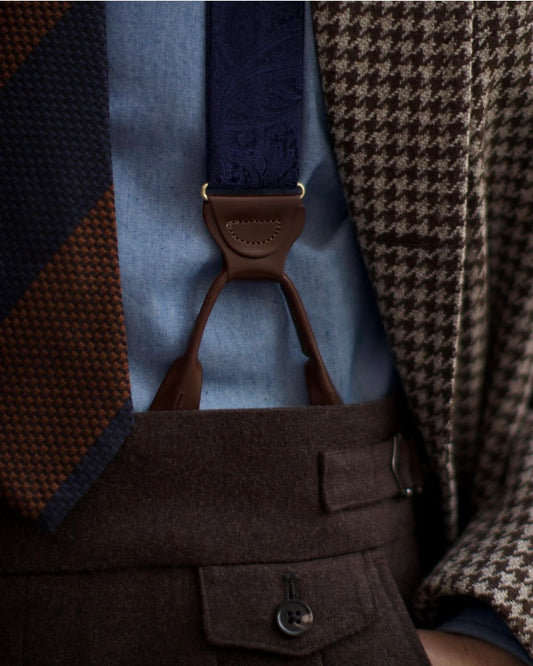 Ellison Paisley Silk Suspenders - Navy - KK & Jay Supply Co.