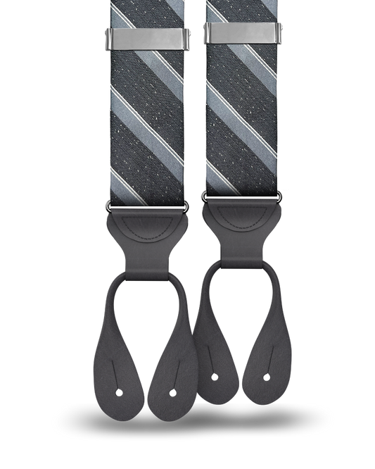 Tudor Stripe Silk Suspenders - Black - KK & Jay Supply Co.