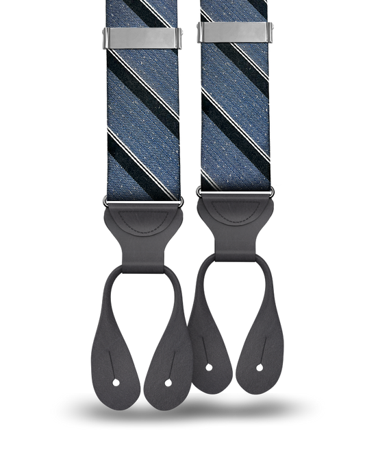 Tudor Stripe Silk Suspenders - Blue - KK & Jay Supply Co.