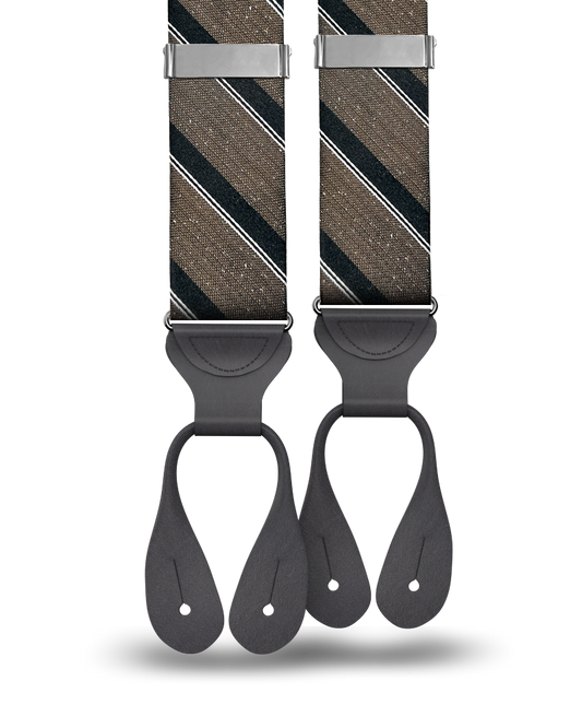 Tudor Stripe Silk Suspenders - Brown - KK & Jay Supply Co.