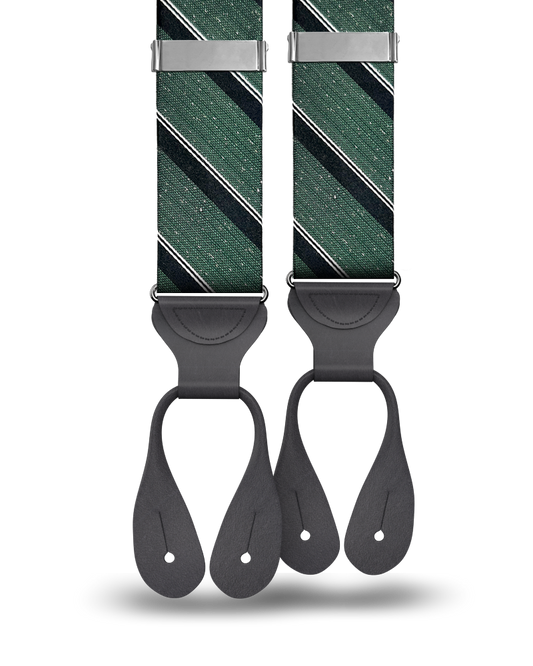 Tudor Stripe Silk Suspenders - Green - KK & Jay Supply Co.