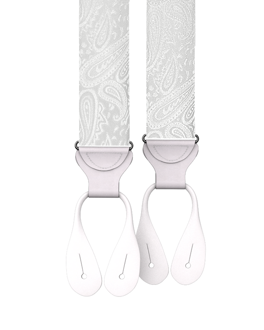 White Paisley Silk Suspenders - KK & Jay Supply Co.