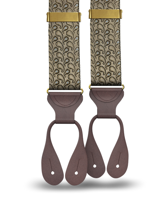 Alcot Khaki Paisley Silk Suspenders - KK & Jay Supply Co.