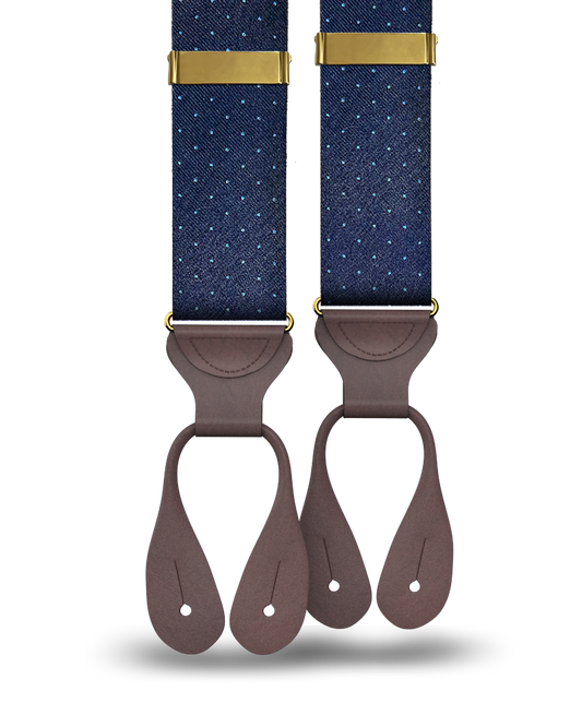 Cedar Dot Navy Silk Suspenders - KK & Jay Supply Co.
