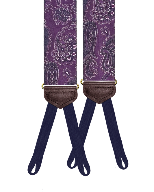 Limited Edition<br>Chelsea Purple Paisley Silk Suspenders - KK & Jay Supply Co.