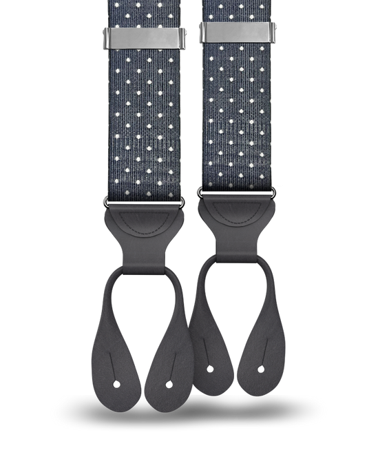 Dalton Polka Dot Silk Suspenders - Charcoal - KK & Jay Supply Co.