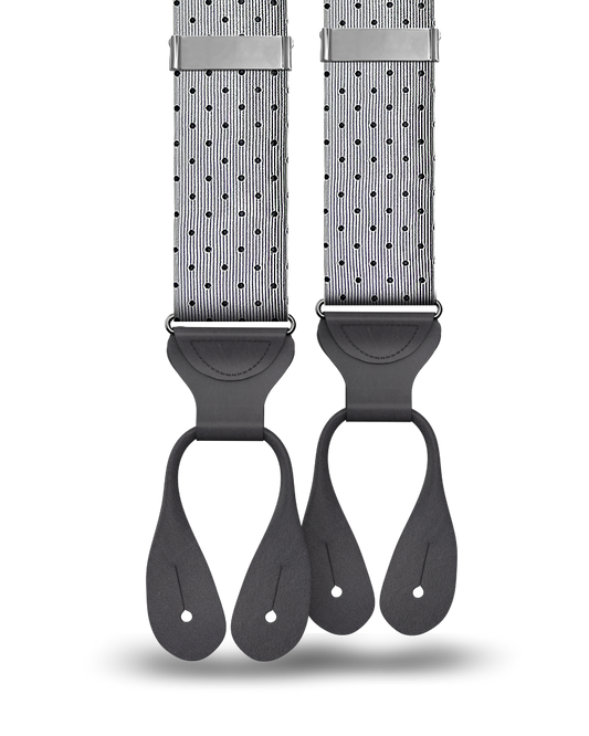 Dalton Polka Dot Silk Suspenders - Silver - KK & Jay Supply Co.