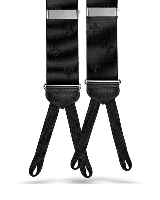 Limited Edition<br>Vintage Deveaux Fleur-de-lis Suspenders - Black - KK & Jay Supply Co.