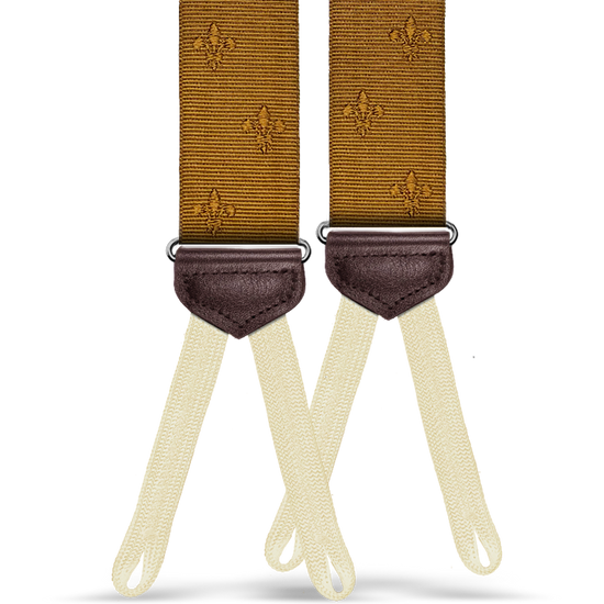 Limited Edition<br>Vintage Deveaux Fleur-de-lis Camel Suspenders - KK & Jay Supply Co.