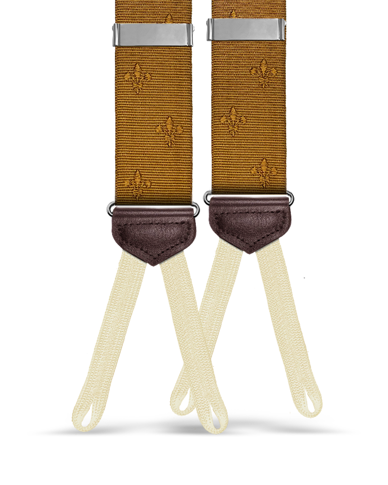 Limited Edition<br>Vintage Deveaux Fleur-de-lis Camel Suspenders - KK & Jay Supply Co.