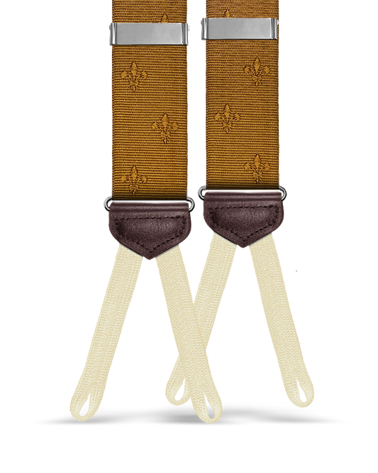 Limited Edition<br>Vintage Deveaux Fleur-de-lis Camel Suspenders - KK & Jay Supply Co.
