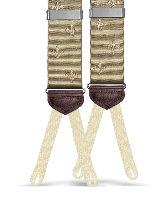 Limited Edition<br>Vintage Deveaux Fleur-de-lis Khaki Suspenders - KK & Jay Supply Co.