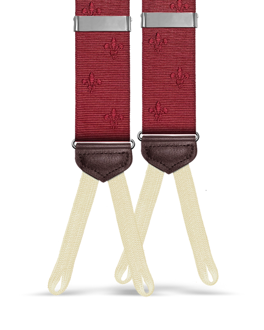Limited Edition<br>Vintage Deveaux Fleur-de-lis Maroon Suspenders - KK & Jay Supply Co.
