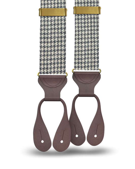 Harrington Houndstooth Grey Wool Suspenders - KK & Jay Supply Co.