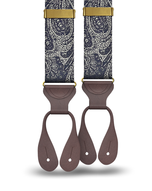 Limited Edition<br>Hillcrest Paisley Silk Suspenders - Navy - KK & Jay Supply Co.