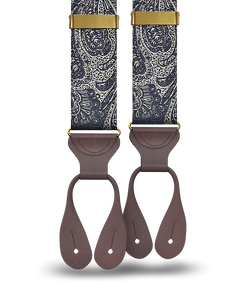 Hillcrest Paisley Silk Suspenders - Navy