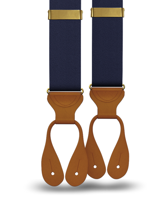 Navy Silk Suspenders w/ Tan Ends - KK & Jay Supply Co.