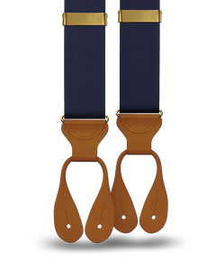 Satin Silk Suspenders w/ Tan Ends - Navy