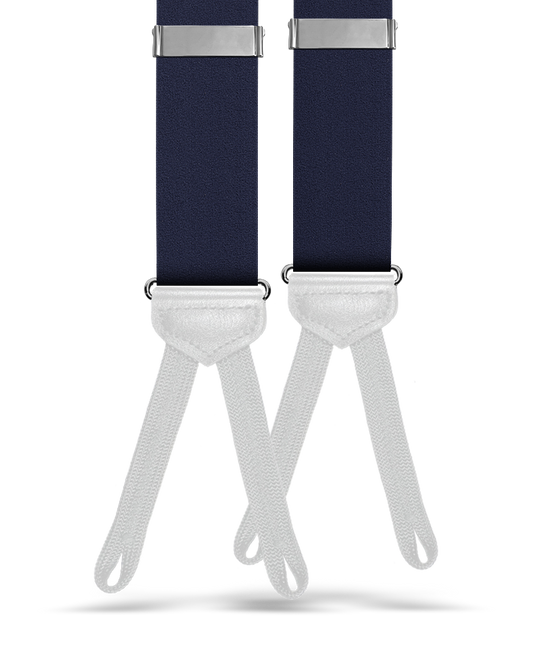Satin Silk Suspenders w/ White Braided Ends - Navy