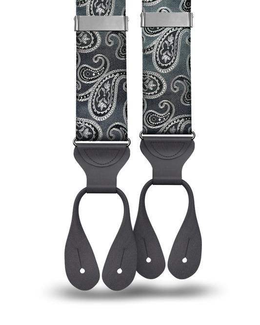 Orloff Grey Silk Paisley Suspenders - KK & Jay Supply Co.
