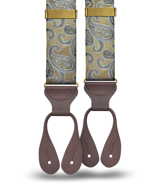 Orloff Tan Silk Paisley Suspenders - KK & Jay Supply Co.