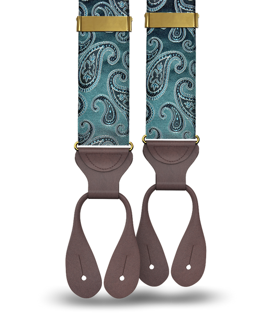 Orloff Teal Silk Paisley Suspenders - KK & Jay Supply Co.