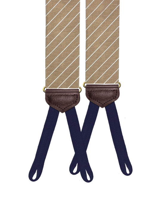 Limited Edition<br>Pinson Stripe Khaki Suspenders - KK & Jay Supply Co.