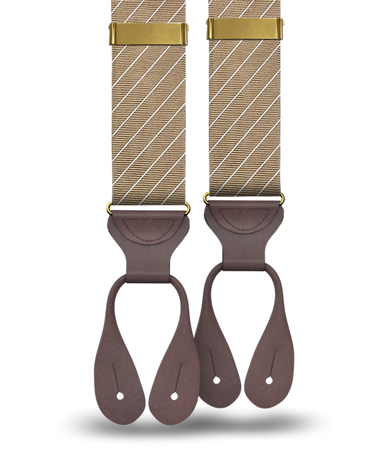 Limited Edition<br>Pinson Stripe Khaki Suspenders - KK & Jay Supply Co.