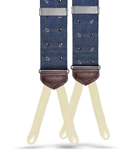 Limited Edition<br>Wadhams Paisley Spot Silk Suspenders - Navy - KK & Jay Supply Co.