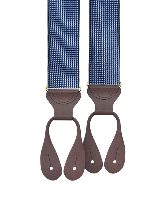 Fowler Puppytooth Silk Suspenders - Blue - KK & Jay Supply Co.