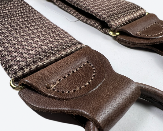 Fowler Puppytooth Silk Suspenders - Brown - KK & Jay Supply Co.