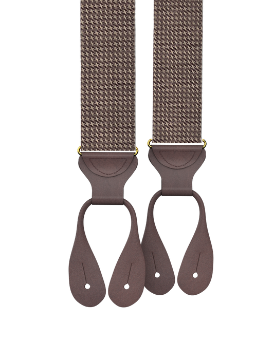 Fowler Puppytooth Silk Suspenders - Brown - KK & Jay Supply Co.
