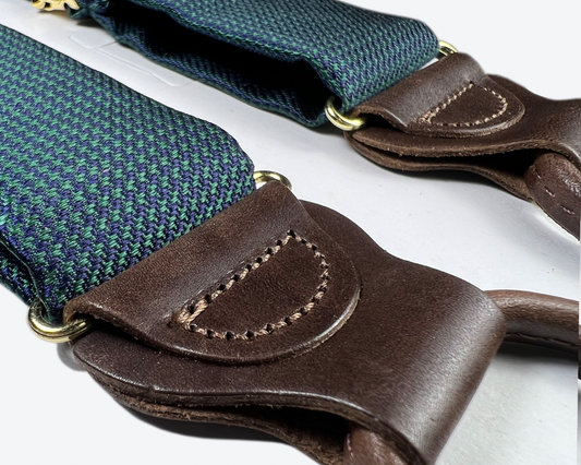 Fowler Puppytooth Silk Suspenders - Green - KK & Jay Supply Co.