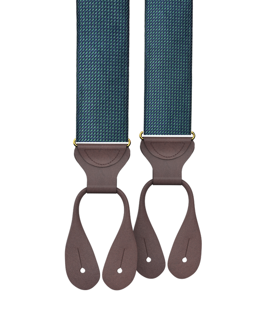Fowler Puppytooth Silk Suspenders - Green - KK & Jay Supply Co.