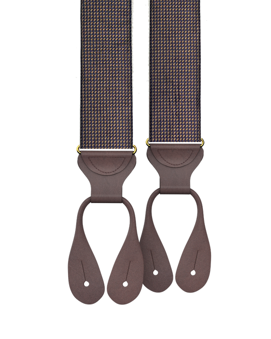Fowler Puppytooth Silk Suspenders - Navy/Tan - KK & Jay Supply Co.