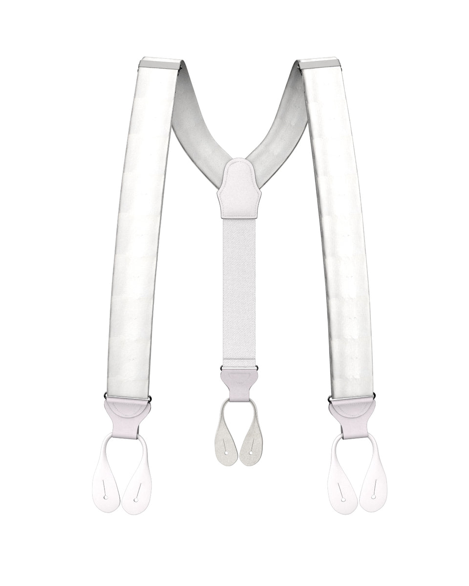 White Moire - Button Only - Silk Suspenders