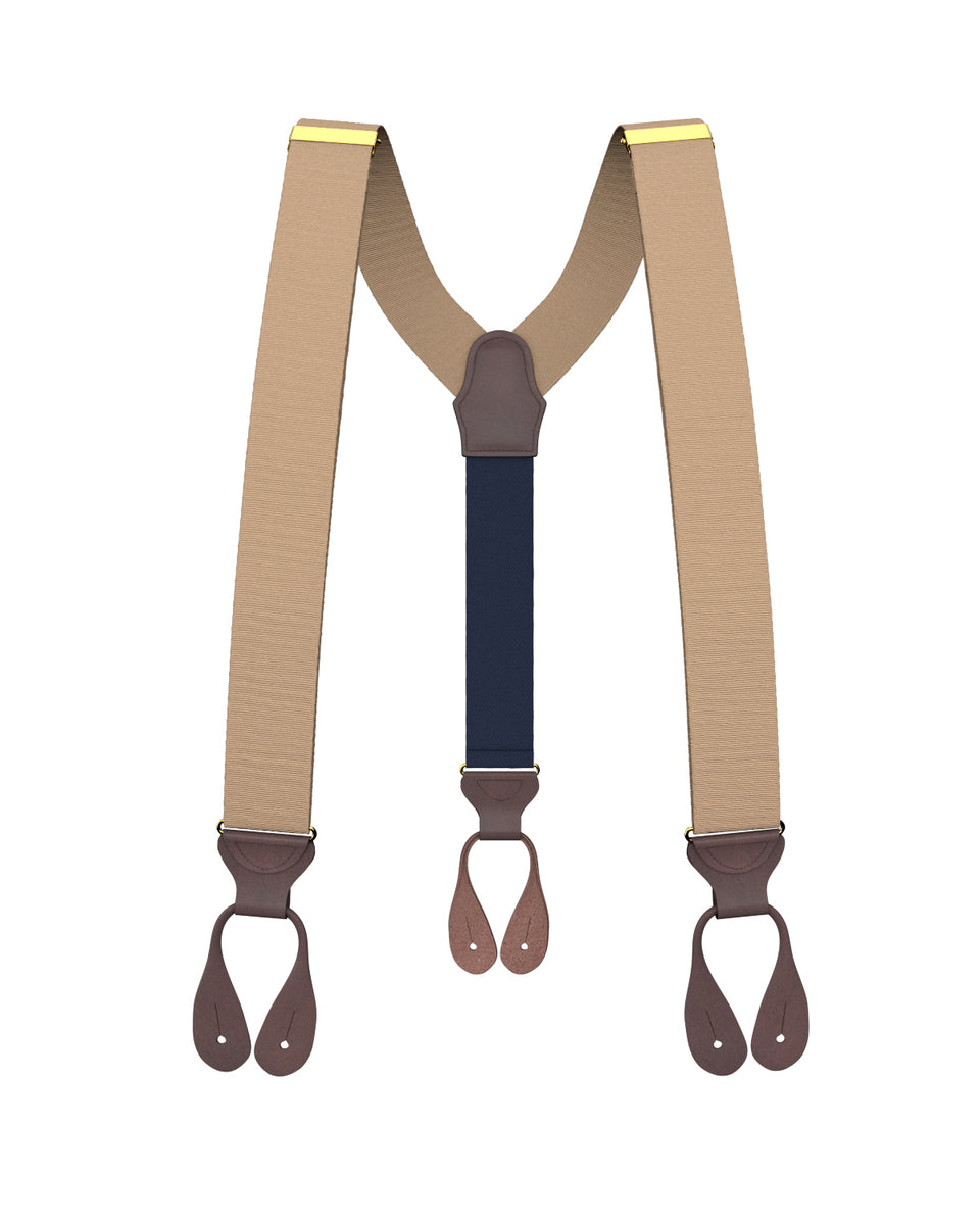 Beige Button And Clip Suspenders For Purchase