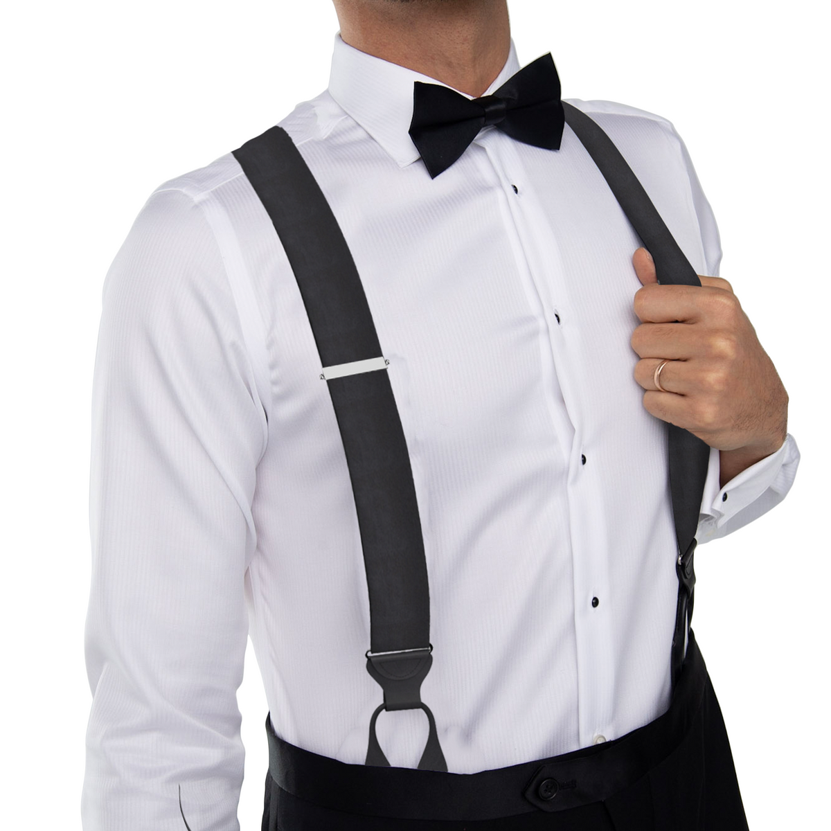 Black Silk Braces with White Piping –