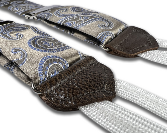 Limited Edition<br>Charlotte Champagne Paisley Silk Suspenders - KK & Jay Supply Co.