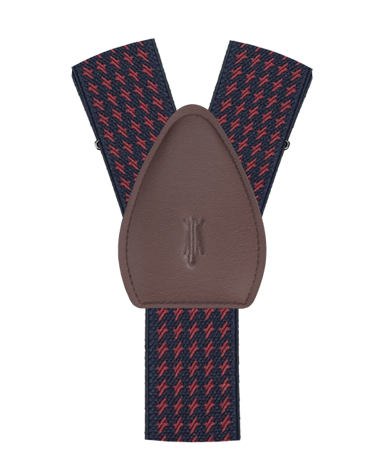 Newbold Houndstooth Navy/Red Shirttail Garters - KK & Jay Supply Co.