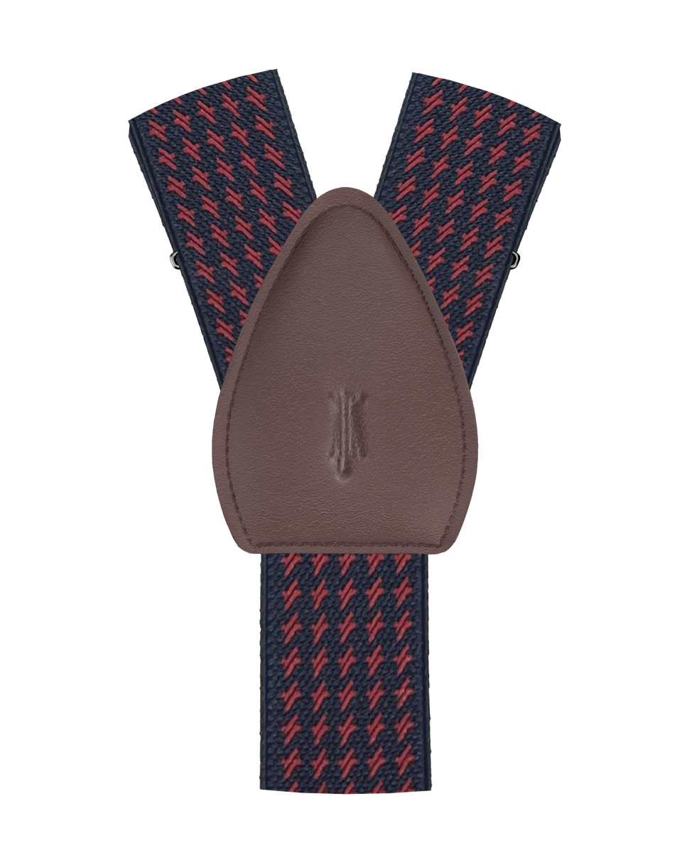 KK & Jay Supply Co. Shirttail Garters Houndstooth Navy/Red Shirt Stays