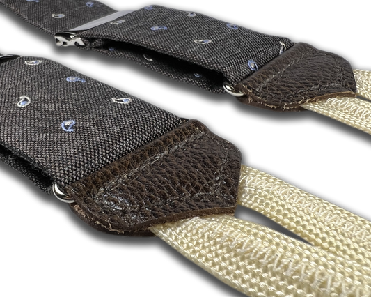 Limited Edition<br>Wadhams Paisley Spot Silk Suspenders - Brown - KK & Jay Supply Co.