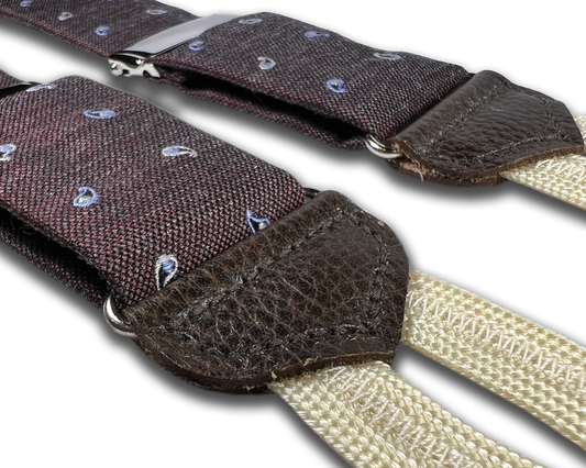 Limited Edition<br>Wadhams Paisley Spot Silk Suspenders - Maroon - KK & Jay Supply Co.