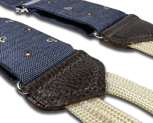 Limited Edition<br>Wadhams Paisley Spot Silk Suspenders - Navy - KK & Jay Supply Co.