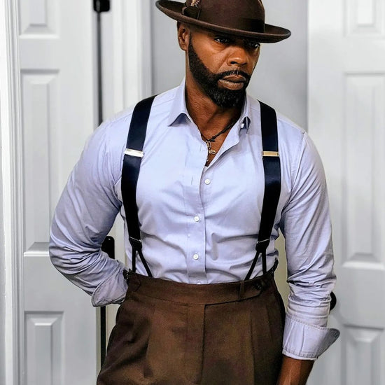 Navy Silk Braided End Suspenders - KK & Jay Supply Co.
