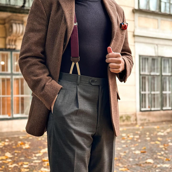 Limited Edition<br>Bingham Maroon Wool Suspenders - KK & Jay Supply Co.