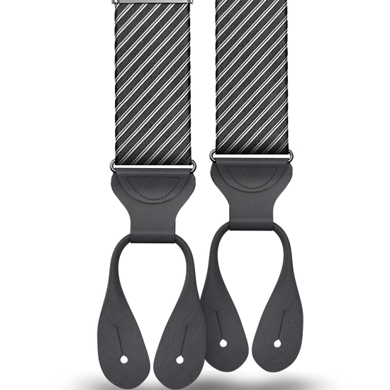 Cliff Rep Stripe Silk Suspenders - Charcoal - KK & Jay Supply Co.