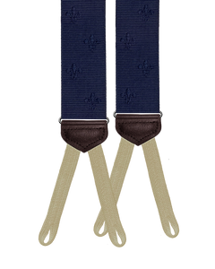 Limited Edition<br>Vintage Deveaux Fleur-de-lis Navy Suspenders - KK & Jay Supply Co.