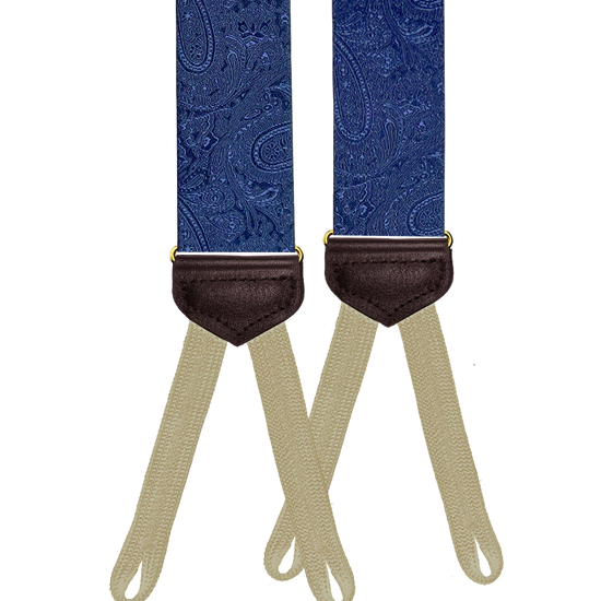 Ellison Paisley Silk Braided End Suspenders - Navy - KK & Jay Supply Co.